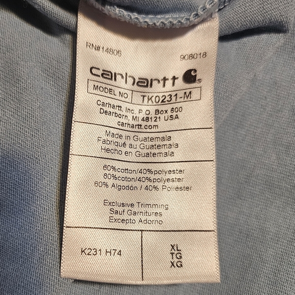 Carhartt Loose Fit Long Sleeve Men's Sz XL Light Blue Crew Neck TK0231-M - Picture 6 of 6